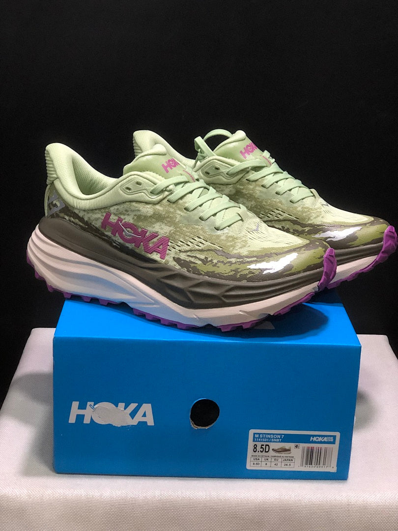 HOKA Stinson 7 Trail Running Shoes in Sage in Green - product image from the listing.
