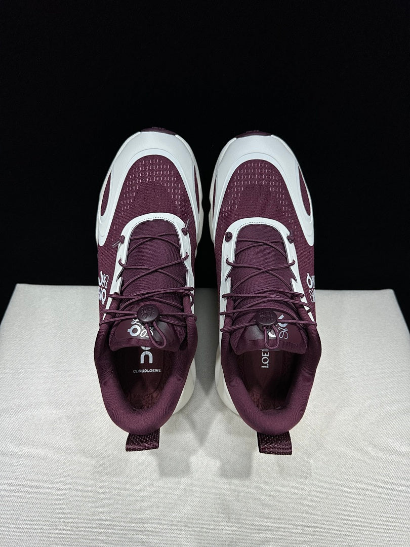 On x LOEWE Cloudventure 3.0 Sneakers, White and Wine in Red - product image from the listing.