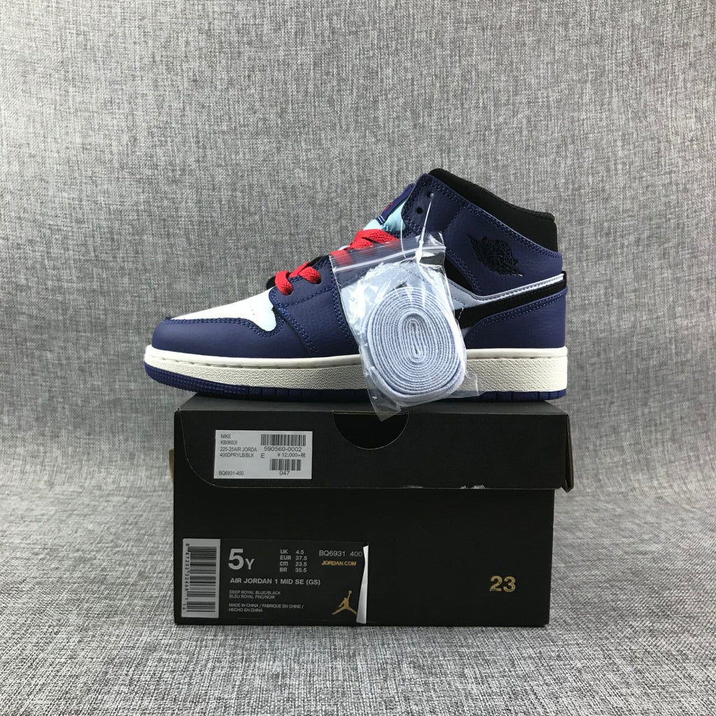 Air Jordan 1 Mid White, Sneakers in Black and Purple - product image from the listing.