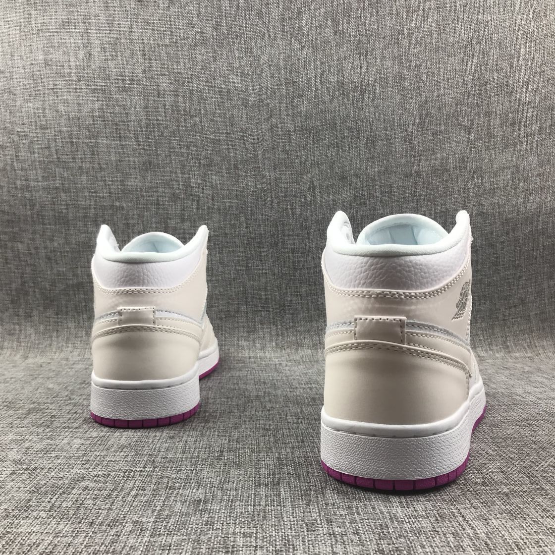 Jordan 1 Mid Grey White Fuchsia High-Cut Sneakers - product image from the listing.