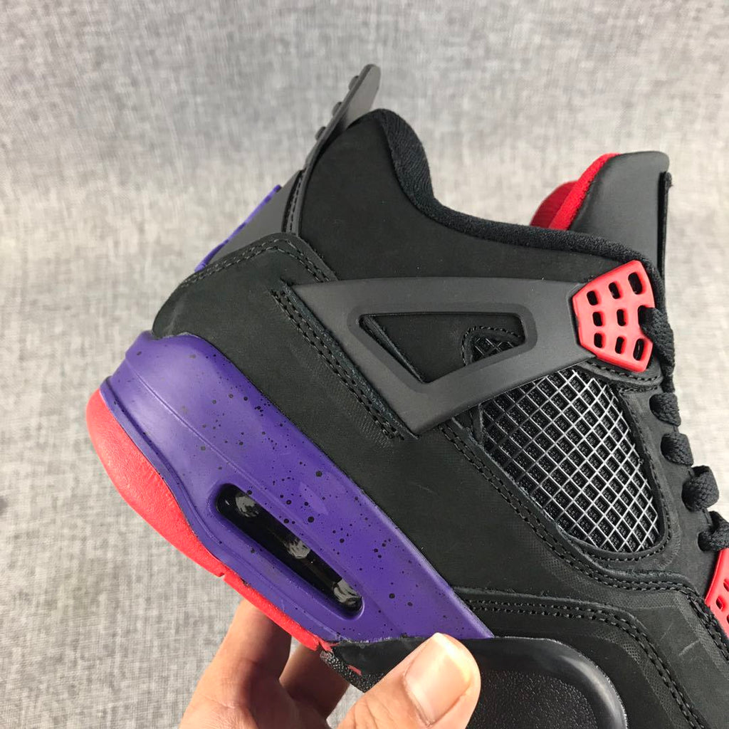 Air Jordan 4 Raptors Black Purple Red Sneakers - product image from the listing.