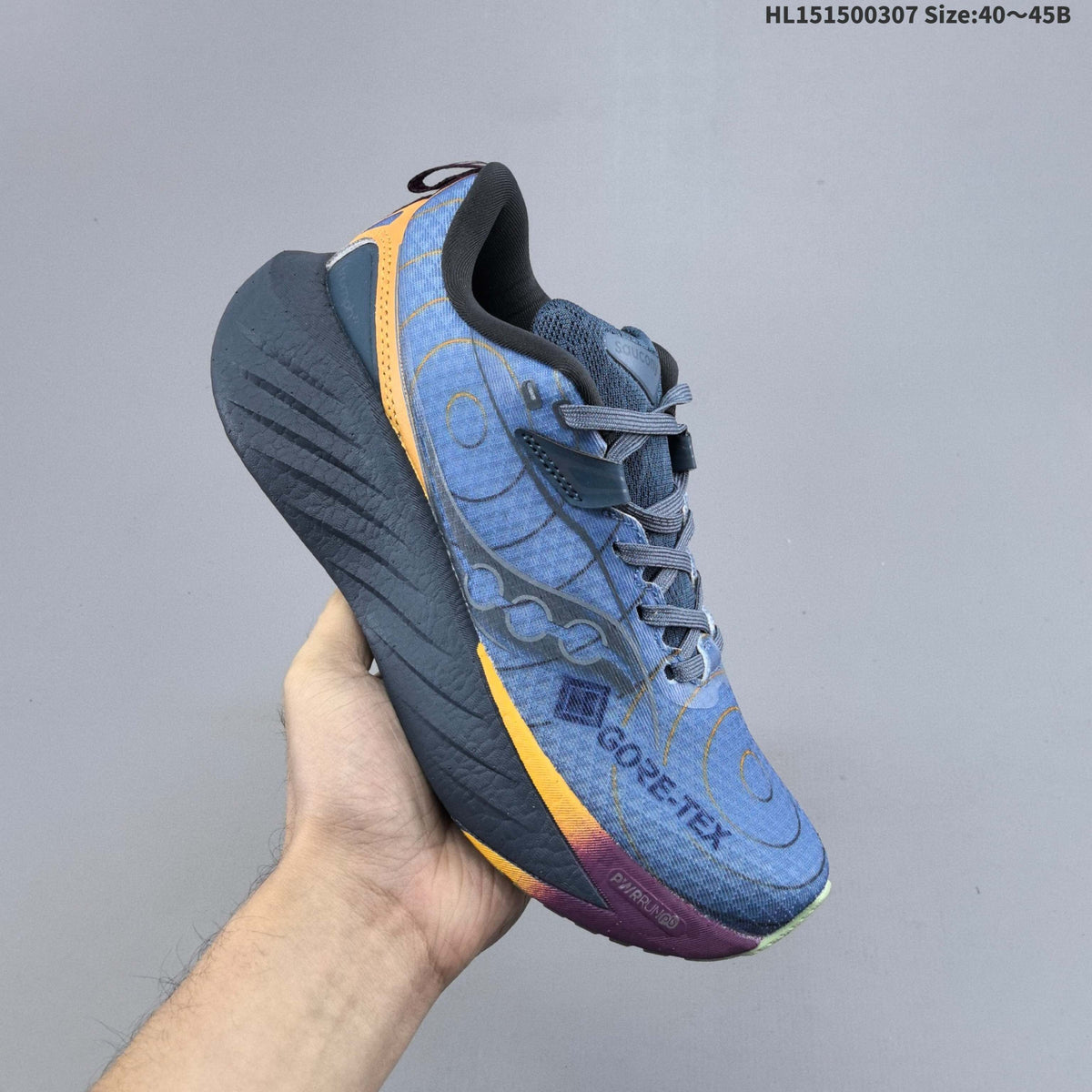 Blue and Orange Saucony Triumph 22 Running Shoes - product image from the listing.