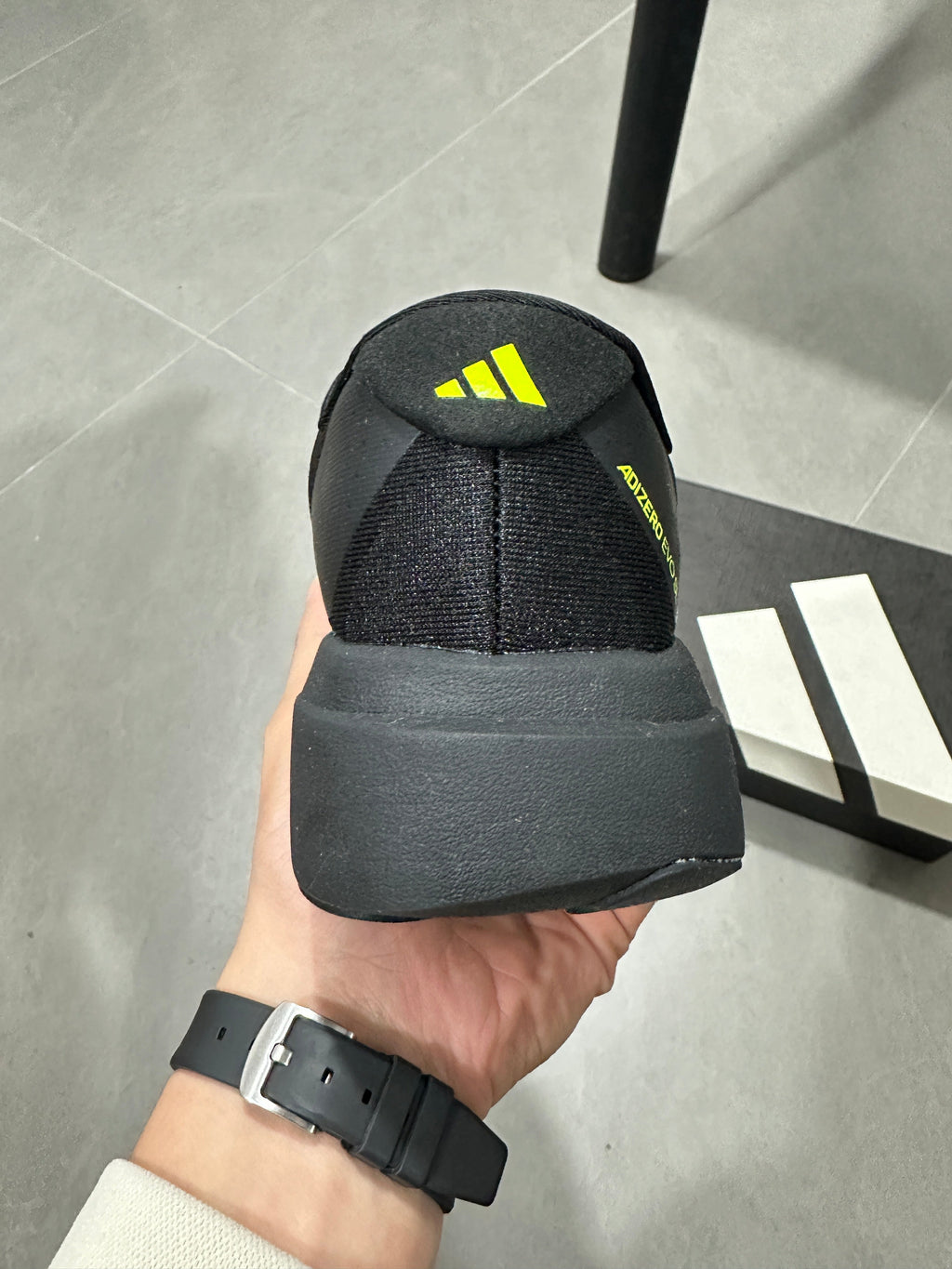 Adidas Adizero Running Shoes in Black and Volt Green JS3420 - product image from the listing.