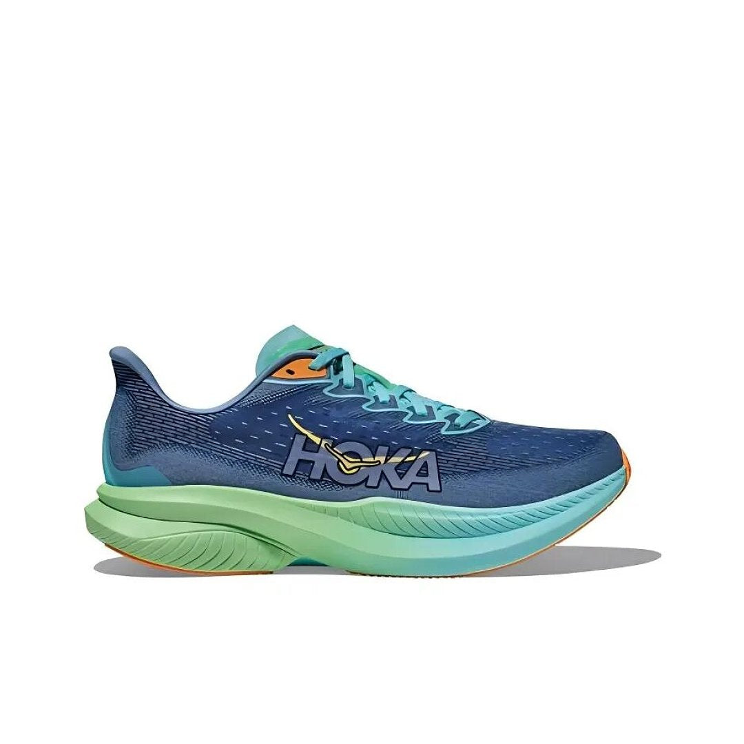 Blue and Green HOKA Mach 6 Running Shoes - product image from the listing.