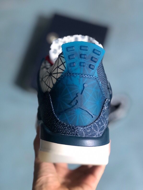 Jordan 4 Sashiko-Style Embroidered Sneakers in Navy - product image from the listing.