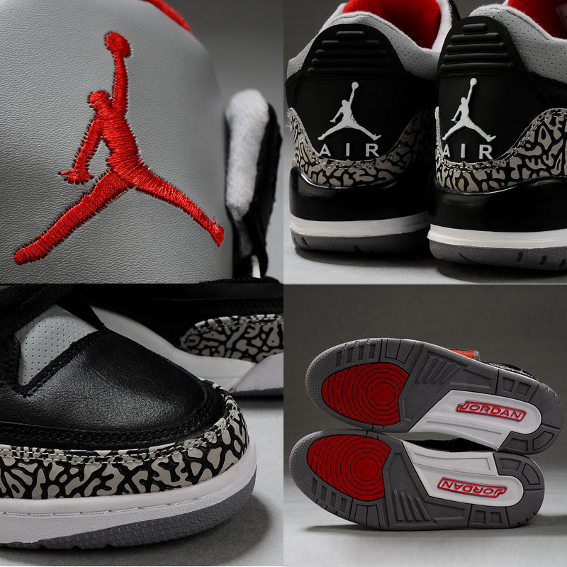 Air Jordan 3 Black Grey Red High-Top Sneakers - product image from the listing.