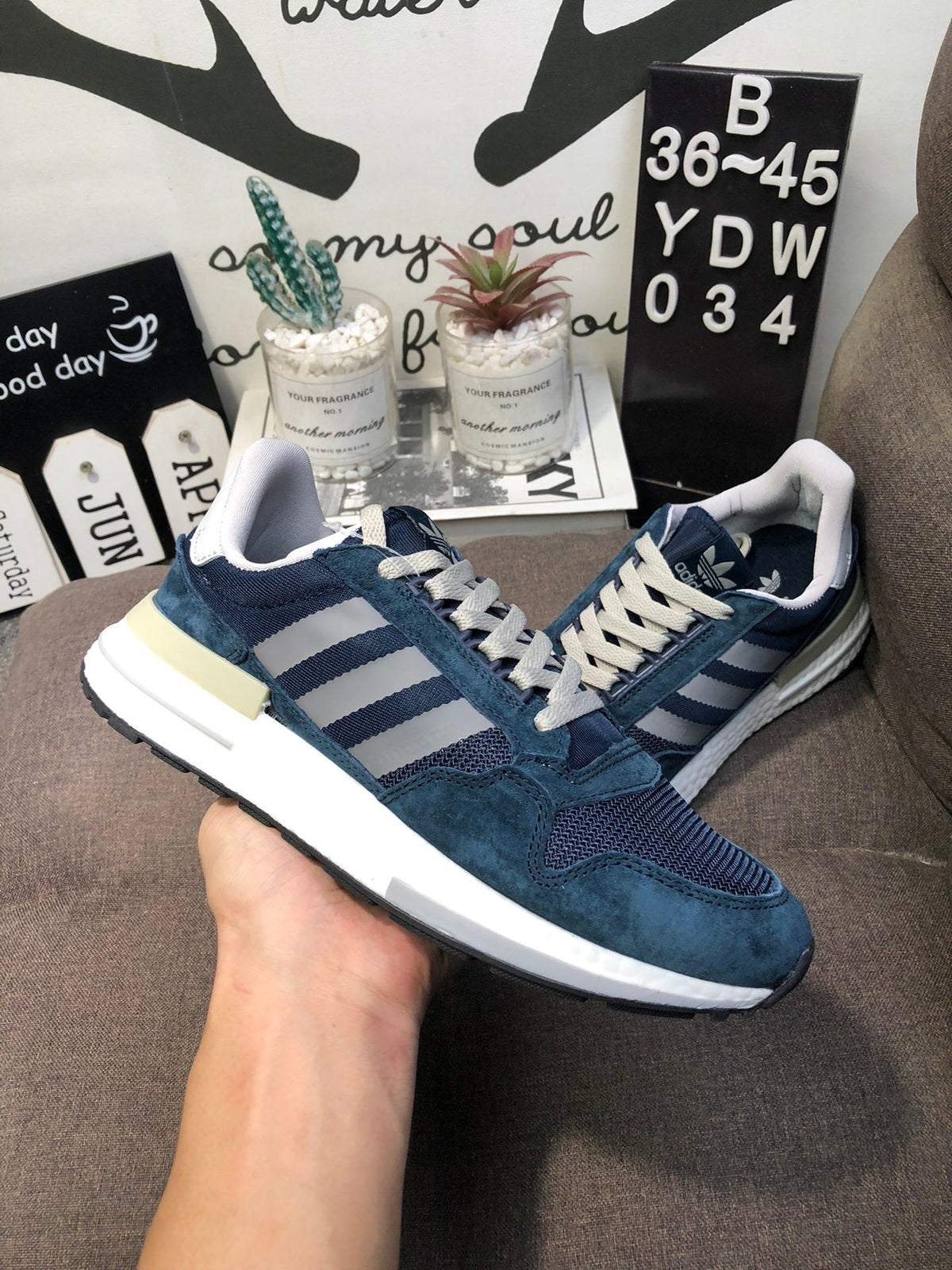 Navy and Gray Adidas ZX 500 Retro Sneakers YDW034 - product image from the listing.