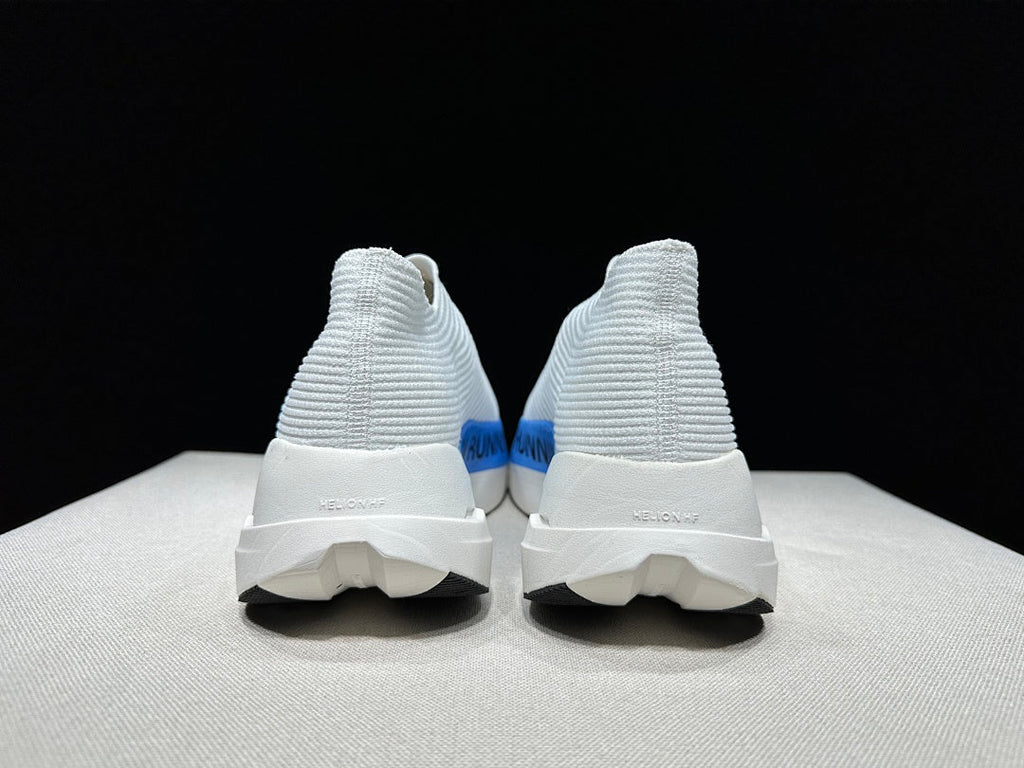 On Cloudboom Strike LS Running Shoes, in White and Blue - product image from the listing.