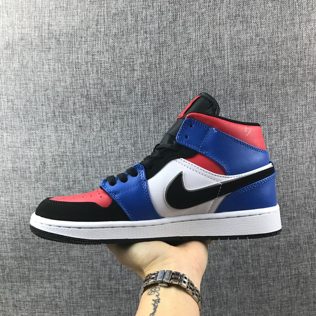 Air Jordan 1 Mid Sneakers in Blue Red Black White - product image from the listing.
