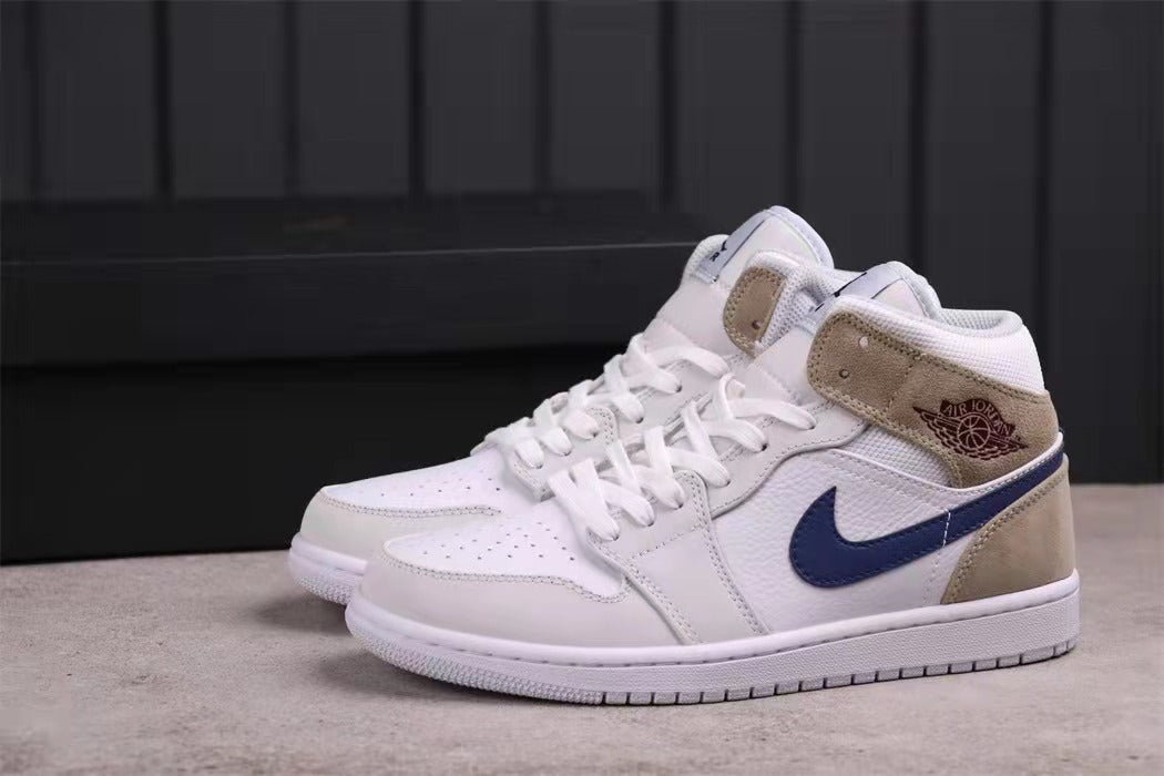 Air Jordan 1 Mid Sneakers White Navy Beige DO6726-100 - product image from the listing.