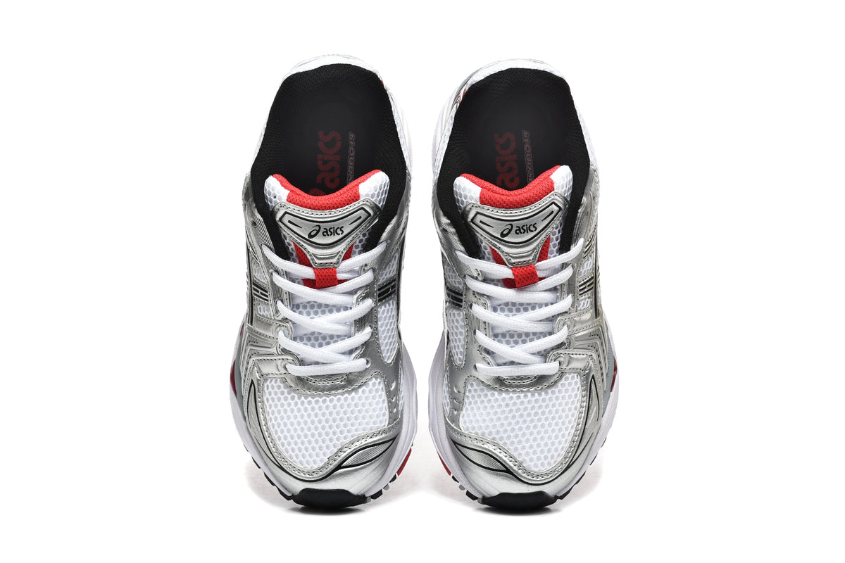 ASICS Gel-Kayano 14 Sneakers in Silver White Red - product image from the listing.
