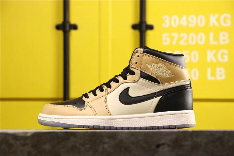 Air Jordan 1 High Premium Black Fossil Sneakers in Pale Ivory - product image from the listing.