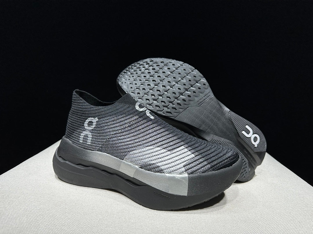 On Cloudboom Strike LS Running Shoes in Black Silver - product image from the listing.