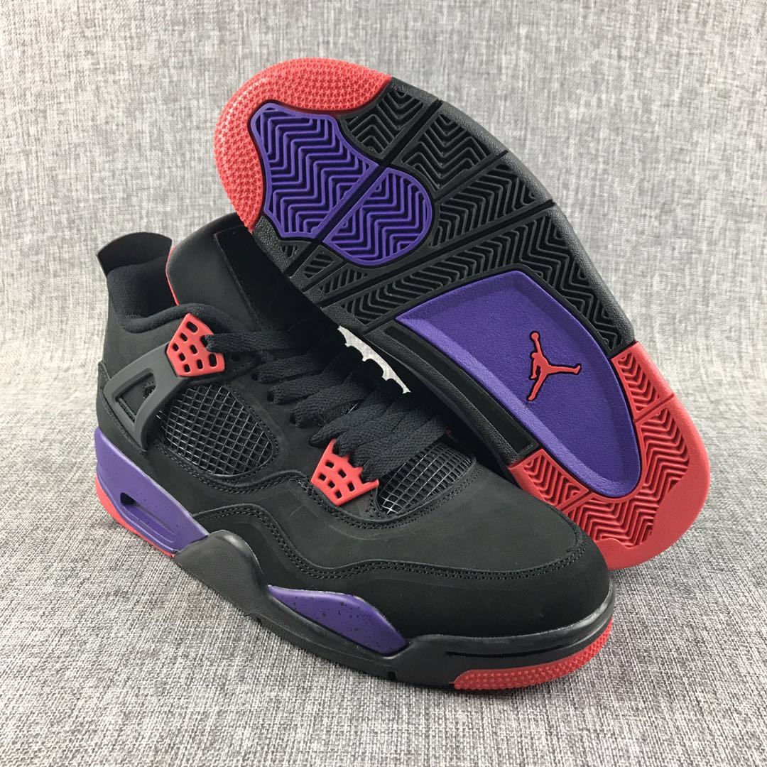Air Jordan 4 Raptors Black Purple Red Sneakers - product image from the listing.