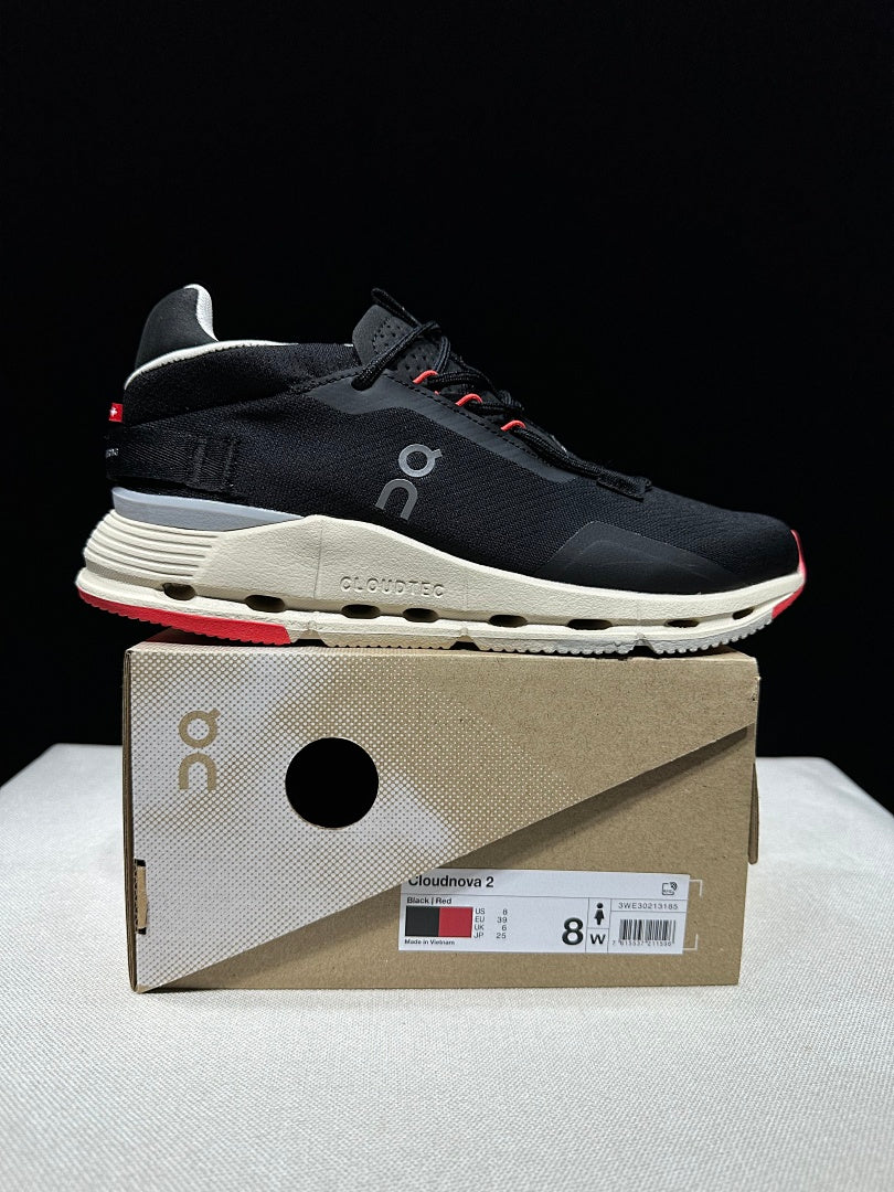 On Cloudnova 2 Sneakers in Black and Red - product image from the listing.