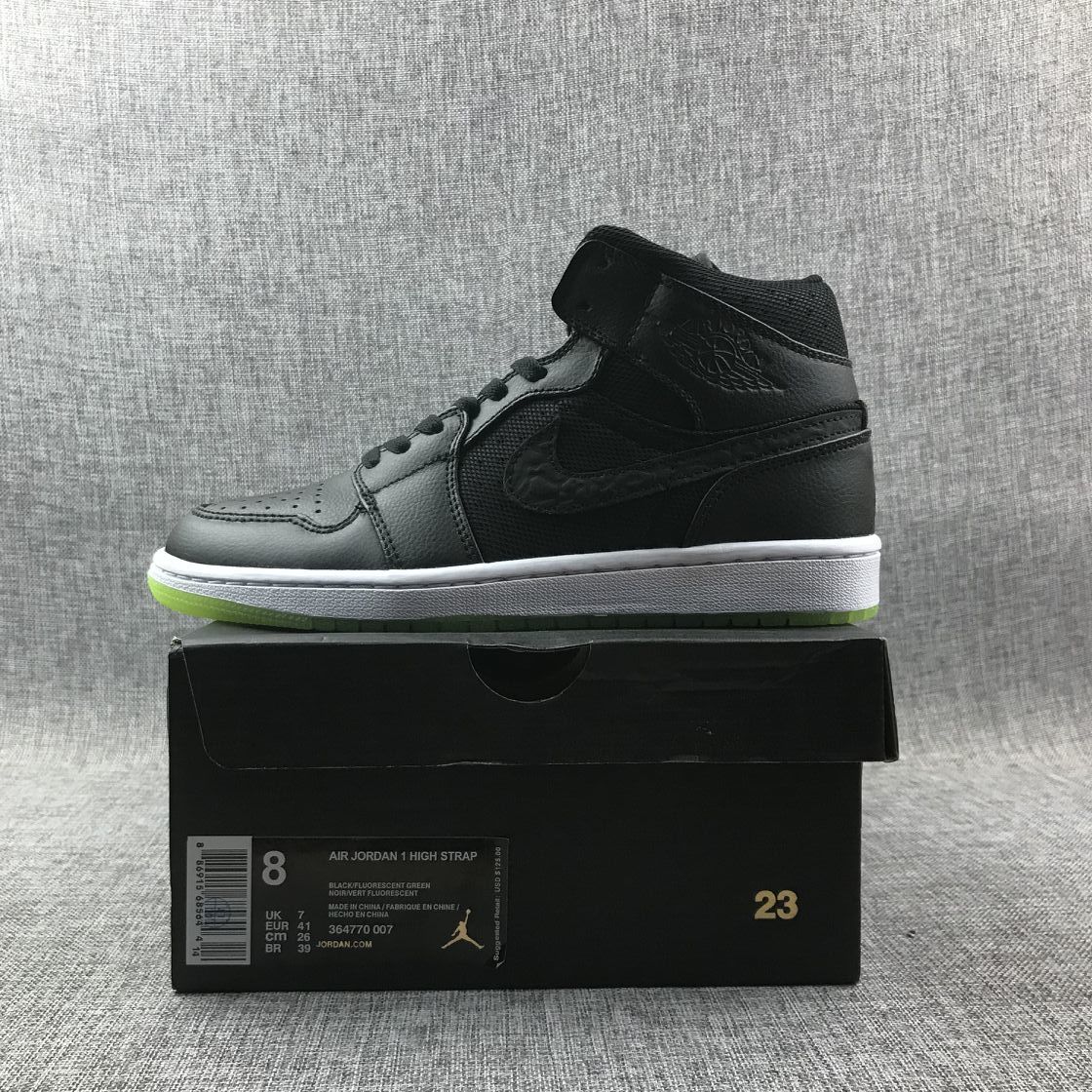 Strap Black and Fluorescent Green Sneaker - Jordan 1 High 364770-007 - product image from the listing.