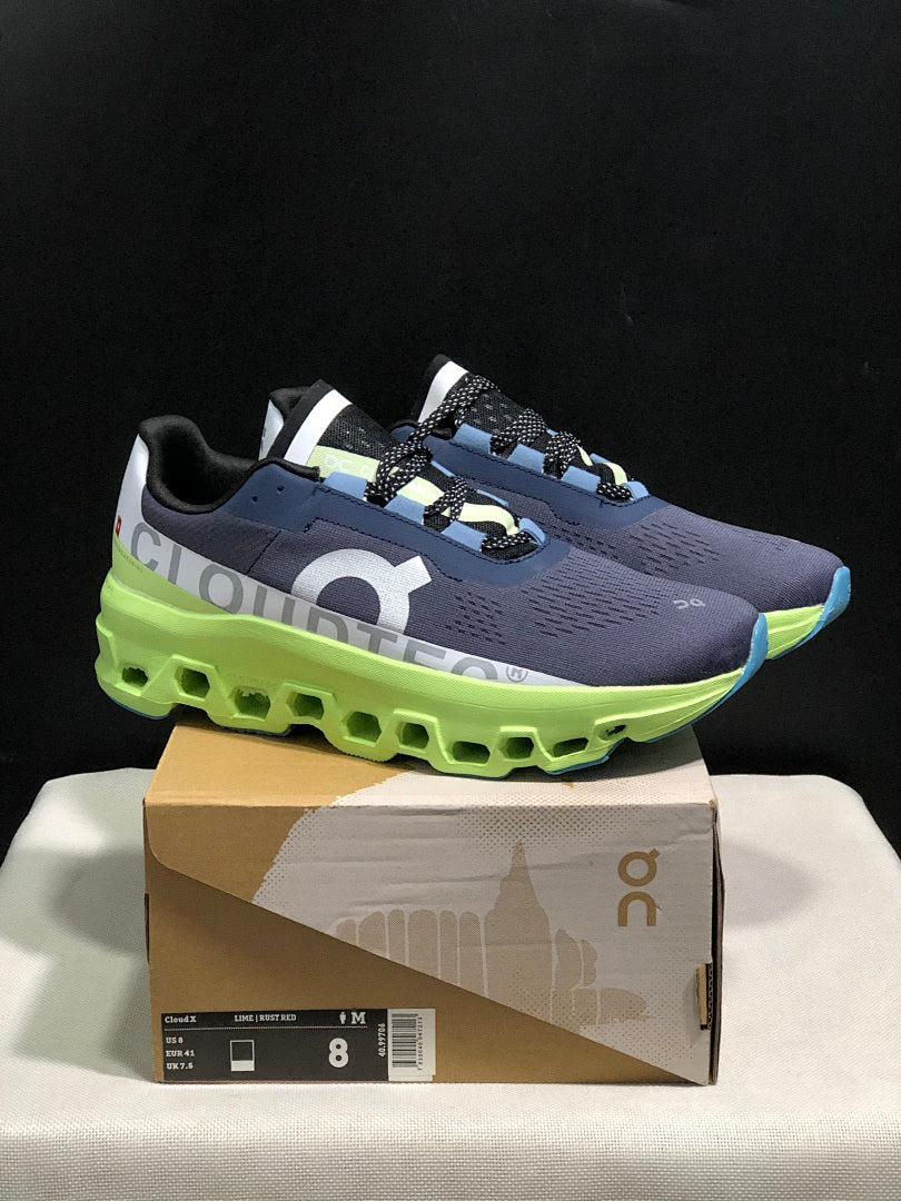 Navy and Lime On Cloudmonster Running Shoes - product image from the listing.