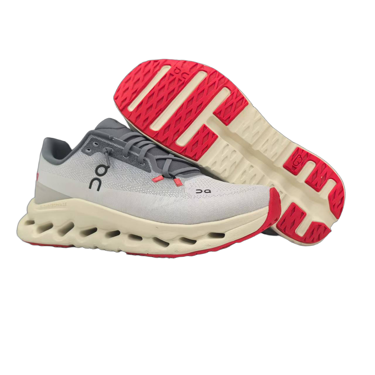Light Gray and Red On Running Cloudmonster 2 Sneakers - product image from the listing.