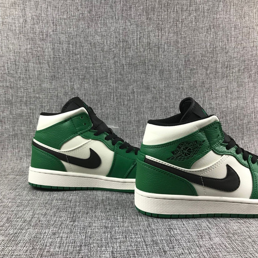 Air Jordan 1 Mid SE Sneakers in White Green Black - product image from the listing.