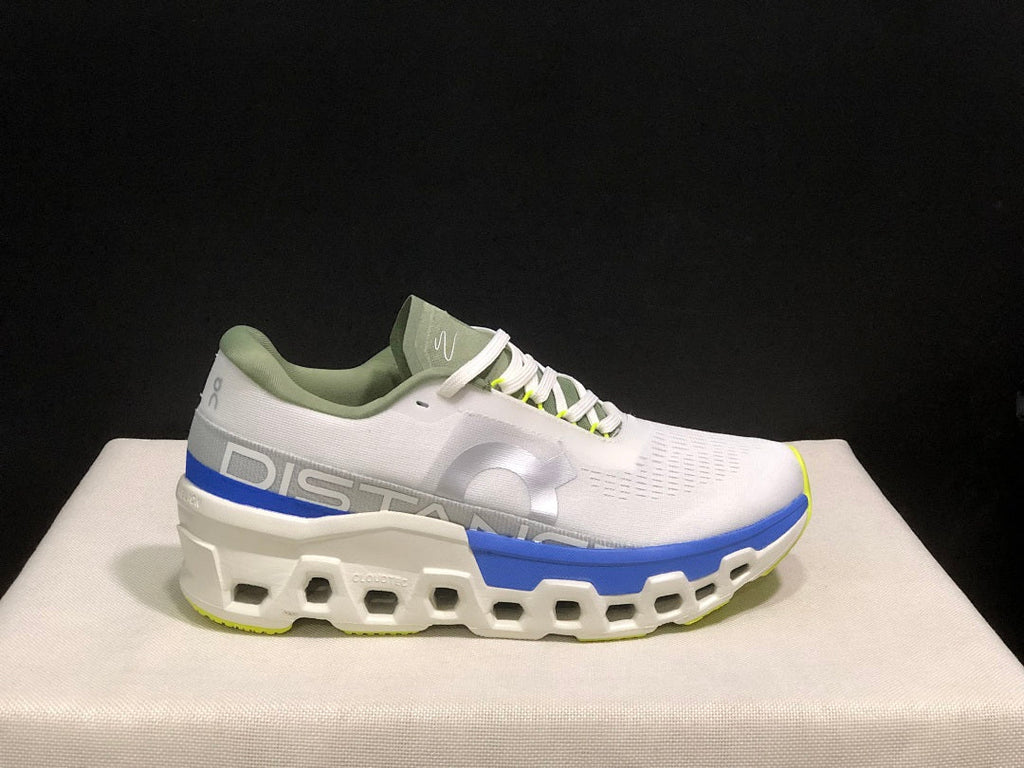On Cloudmonster 2 Distance Running Shoes in White and Blue - product image from the listing.