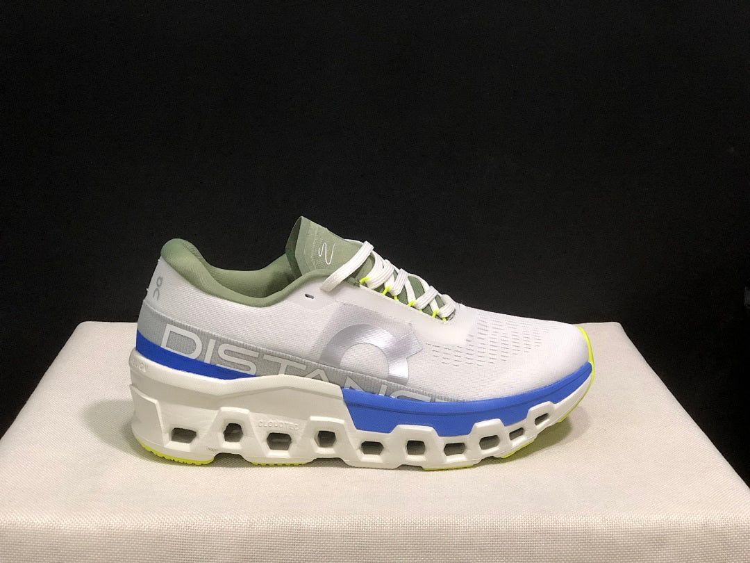 On Cloudmonster 2 Distance Running Shoes in White and Blue - product image from the listing.