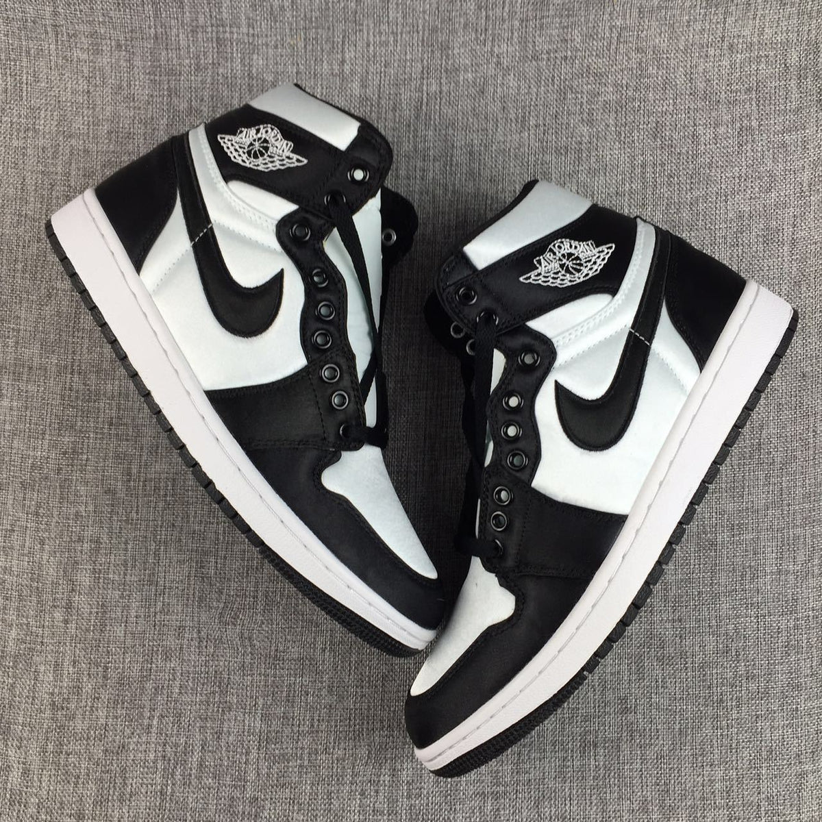 Black and White Satin-Style Sneakers - Air Jordan 1 High - product image from the listing.