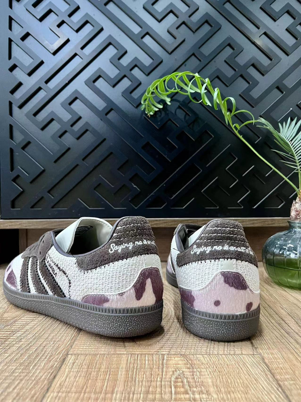 adidas Samba Low-Cut Sneakers in White and Purple Print - product image from the listing.