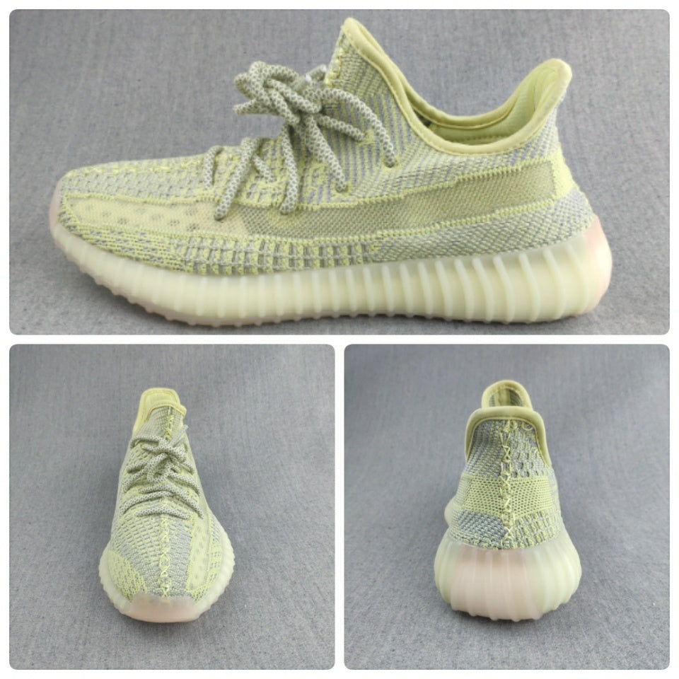 Pale Yellow and Gray Yeezy 350 V2 Knit Sneakers - product image from the listing.