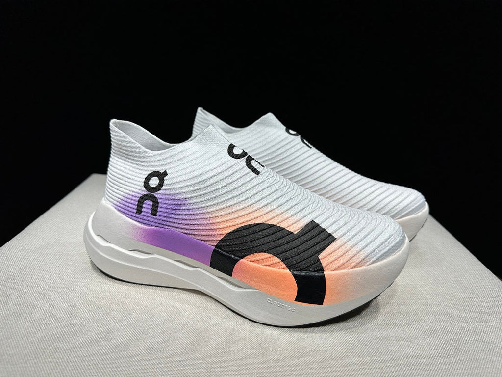 On Cloudboom Strike LS Running Shoes in White Purple - product image from the listing.
