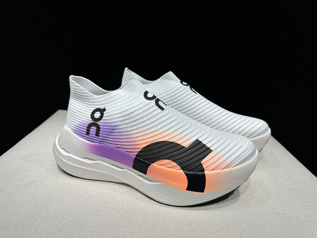 On Cloudboom Strike LS Running Shoes in White Purple - product image from the listing.