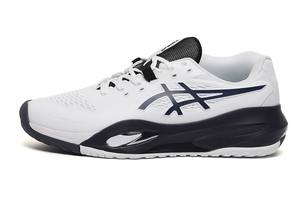 ASICS Gel-Resolution White and Navy Tennis Footwear - product image from the listing.