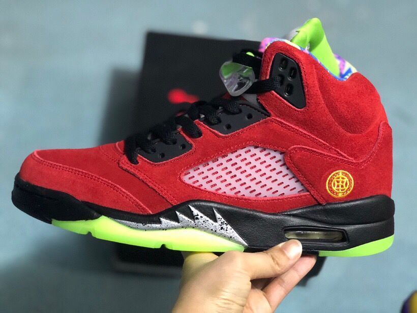 Jordan 5 30th Anniversary Sneakers, Yellow/Purple & in Red - product image from the listing.