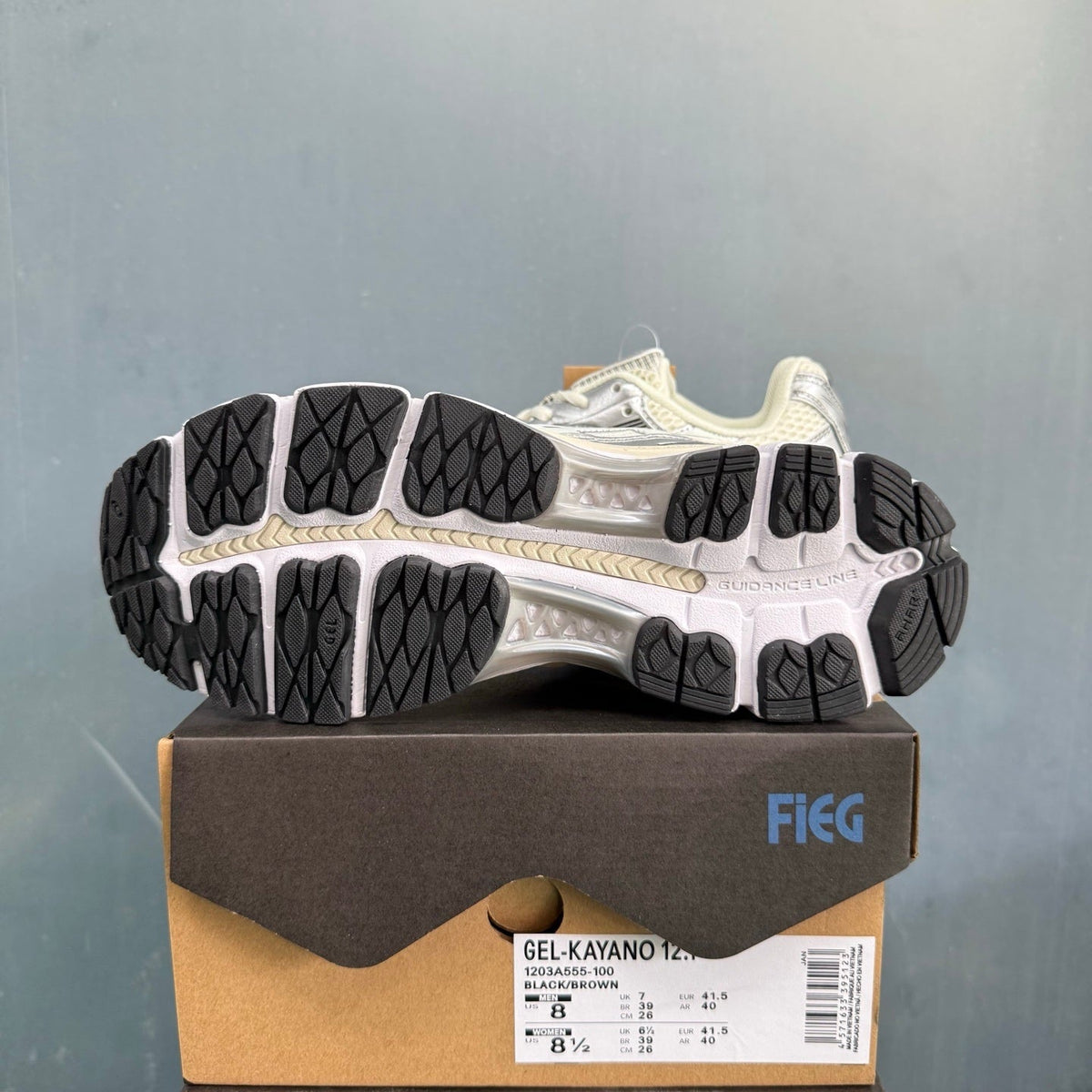 ASICS Gel-Kayano 12.1 Sneakers in Silver and Brown 1203A555-100 - product image from the listing.