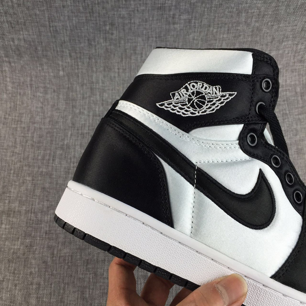 Black and White Satin-Style Sneakers - Air Jordan 1 High - product image from the listing.