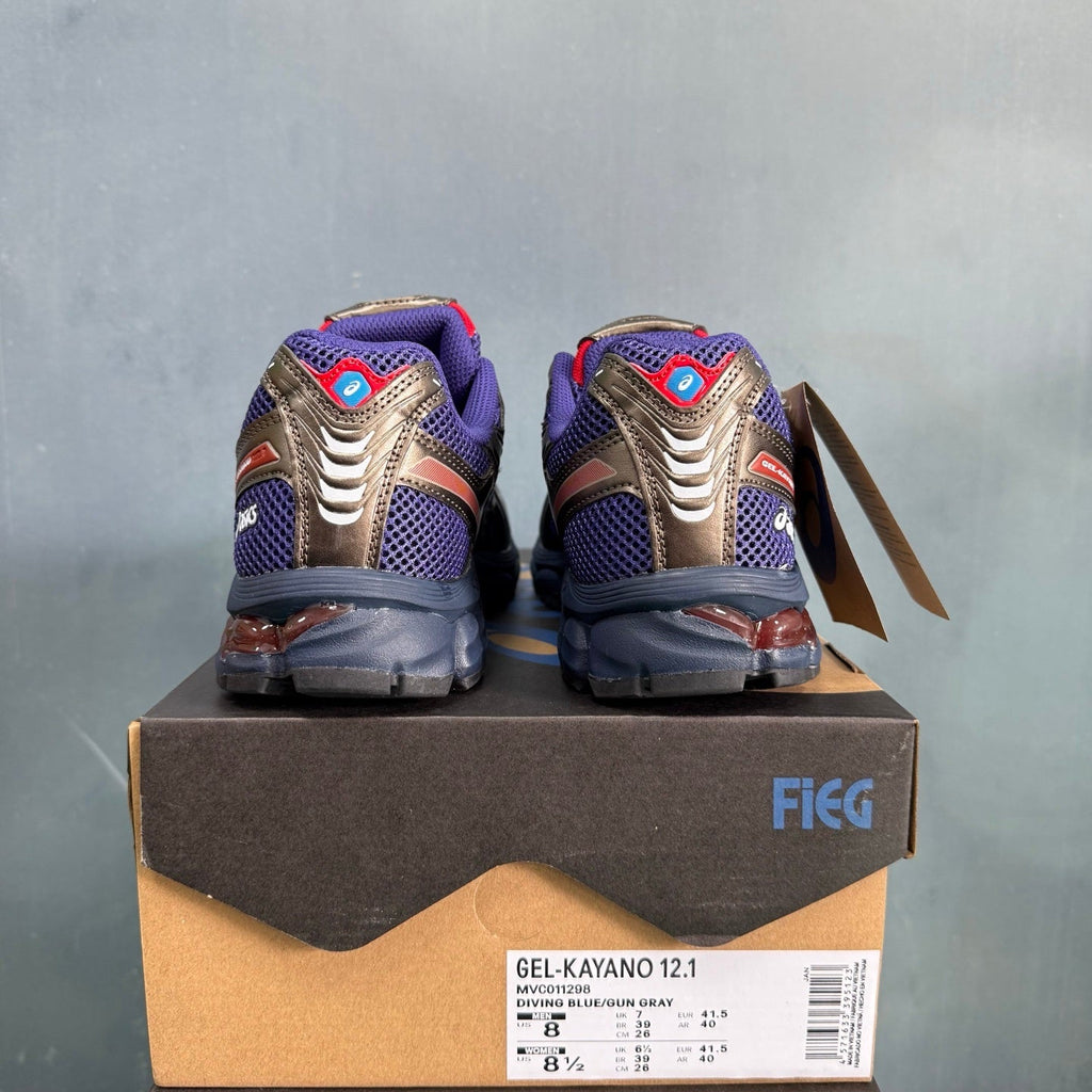 ASICS GEL-KAYANO 12.1 Blue and Gunmetal Trainers - product image from the listing.