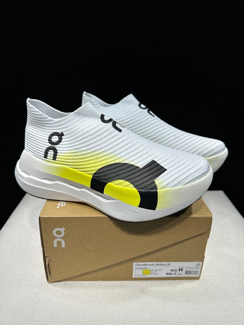 On Cloudboom Strike LS Running Shoes in White Lime - product image from the listing.