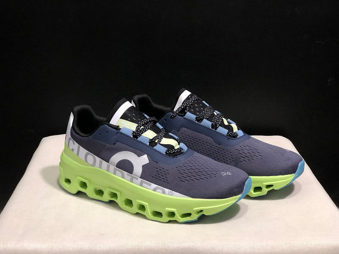 Navy and Lime On Cloudmonster Running Shoes - product image from the listing.