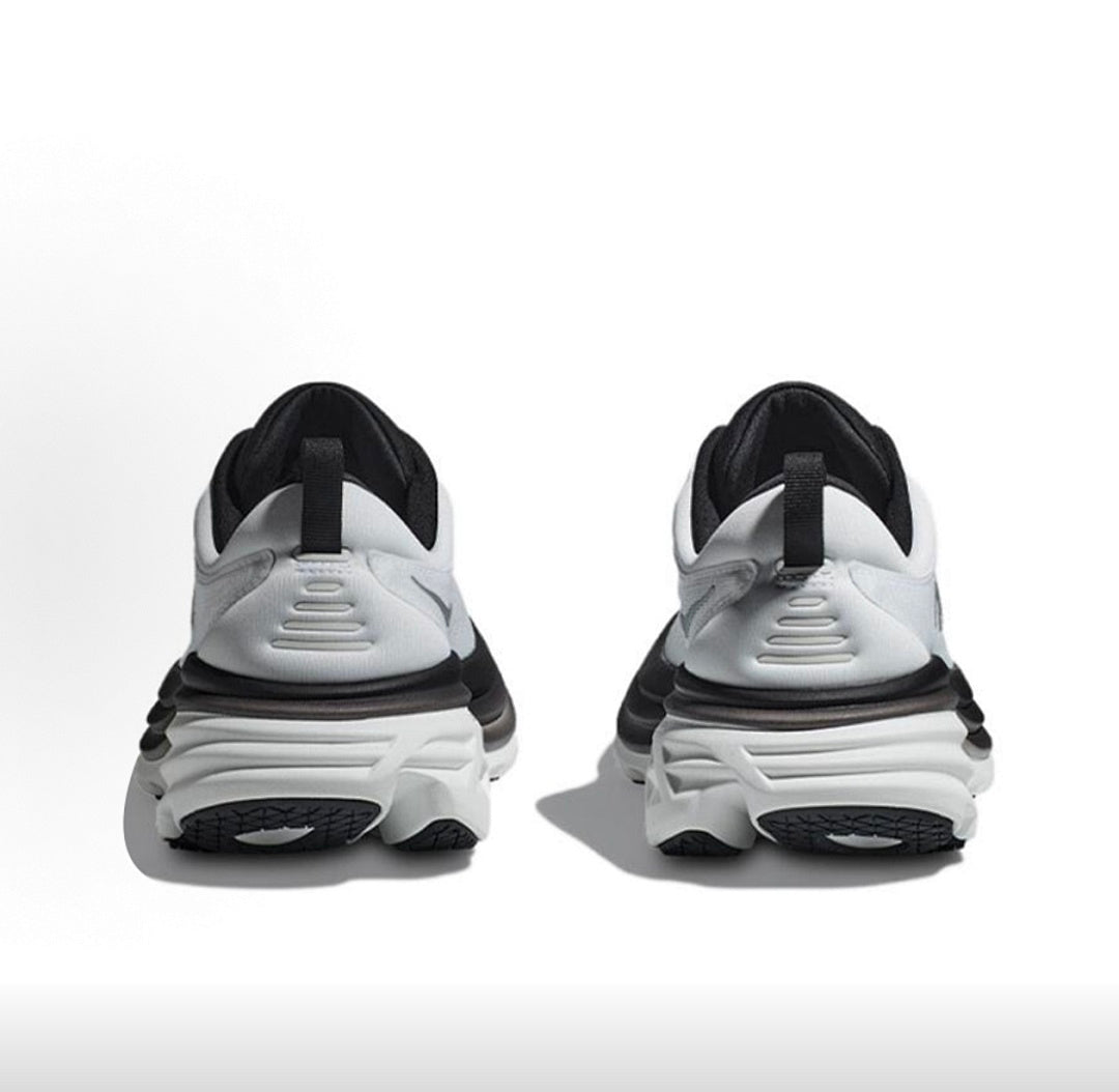 HOKA Bondi 8 Running Shoes in White and Black - product image from the listing.