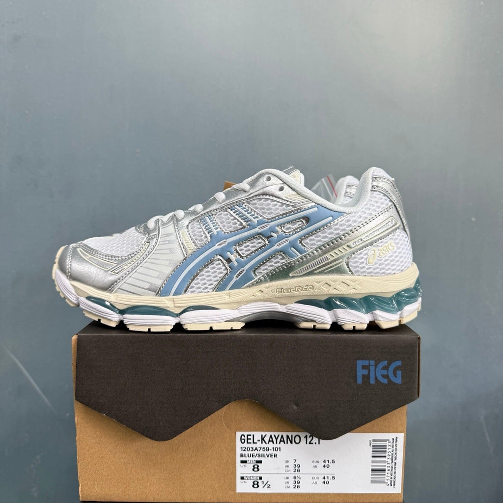 ASICS GEL-KAYANO 12.1 Running Sneakers in Blue Silver - product image from the listing.