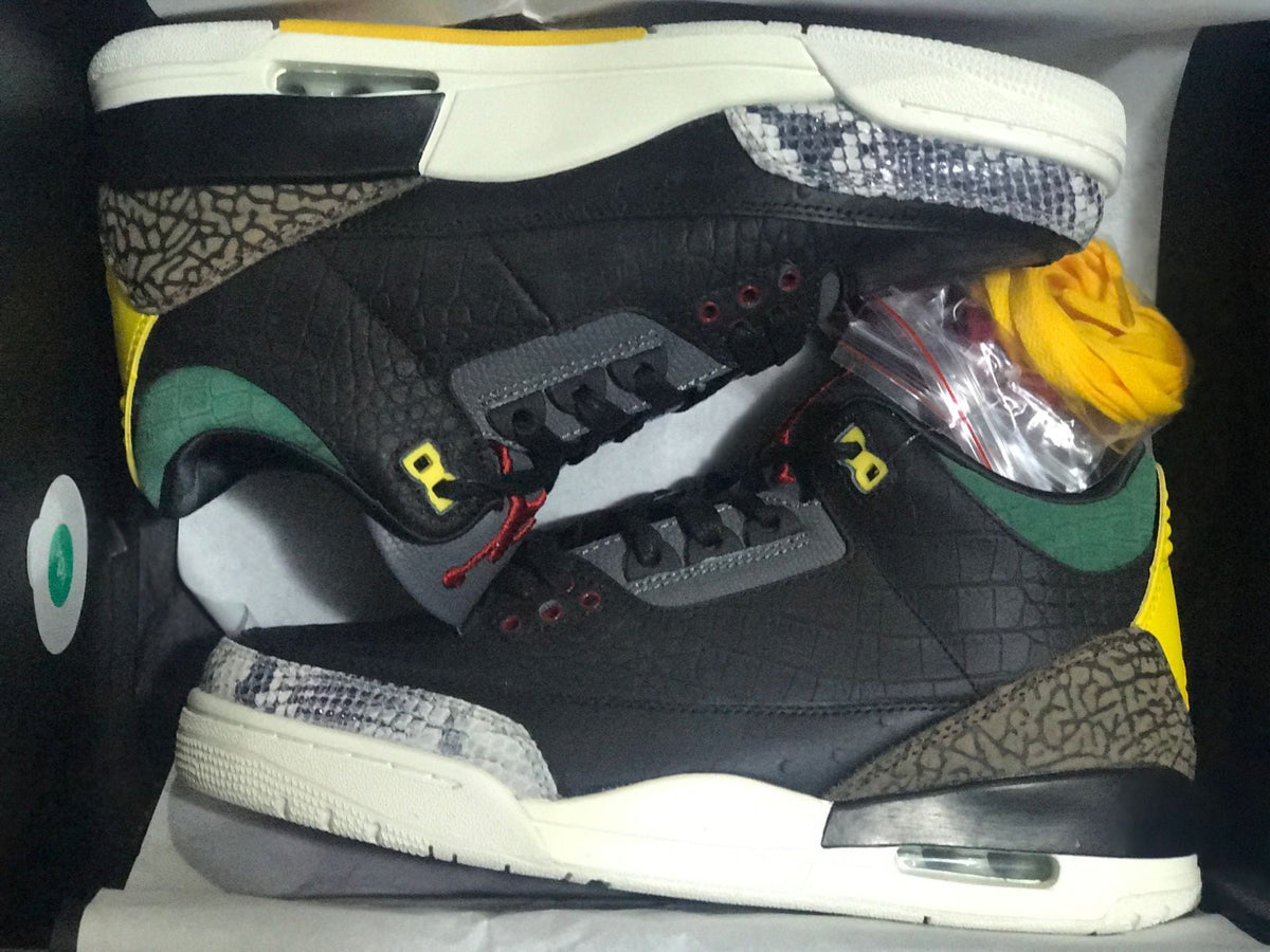 Air Jordan 3 Retro SE Sneakers Black Green Yellow - product image from the listing.