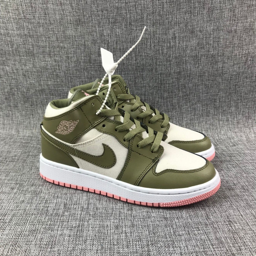 Air Jordan 1 High Sneakers in Olive Green White Pink - product image from the listing.