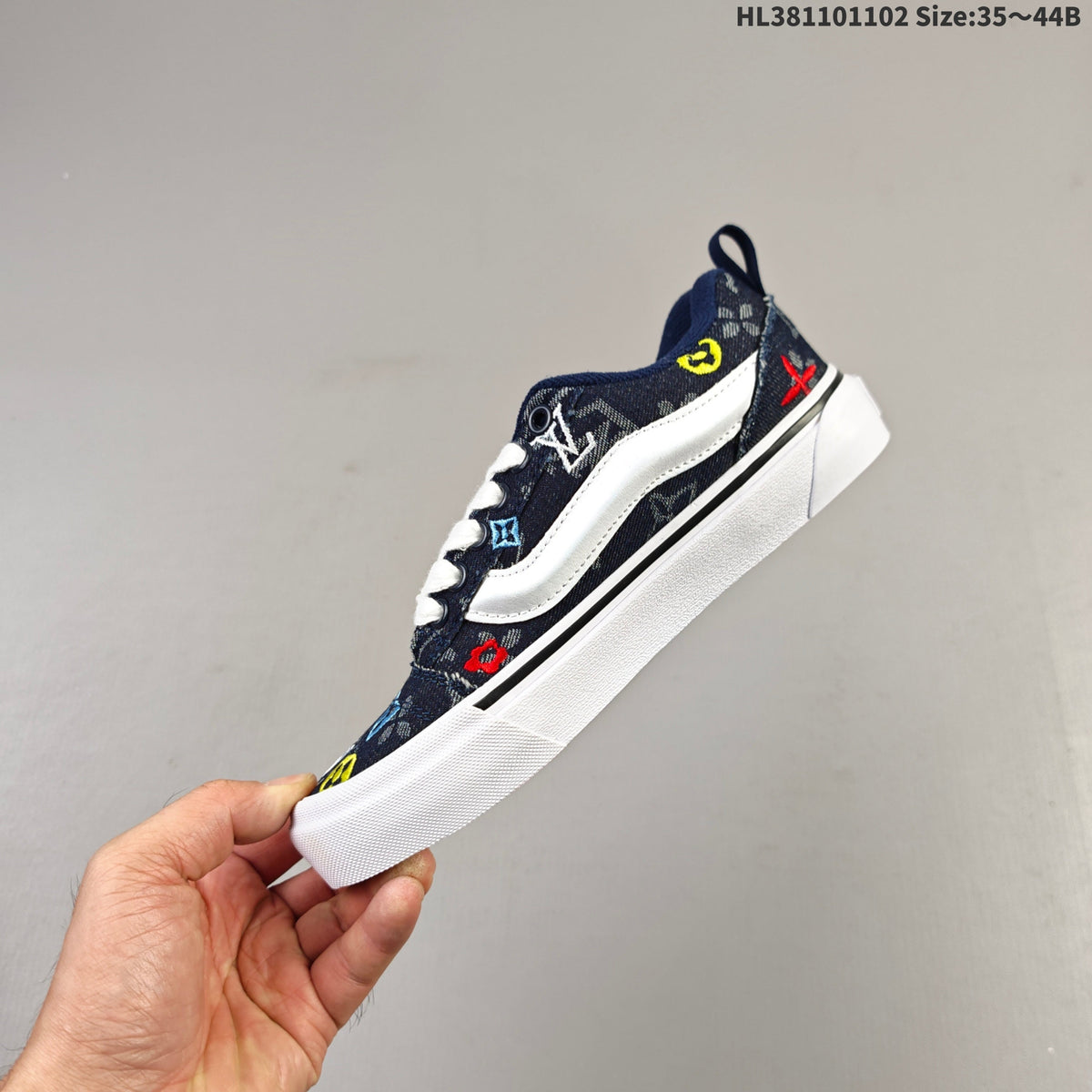 Vans Knu Skool Low-Top Sneakers in Navy Monogram in Denim - product image from the listing.