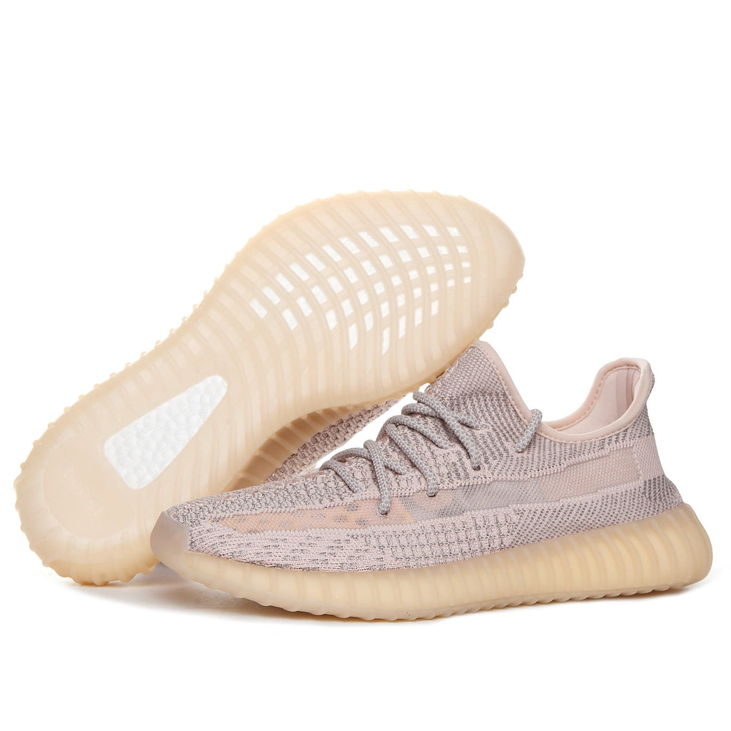 Light Gray and Tan Yeezy 350 V2 Knit Sneakers - product image from the listing.