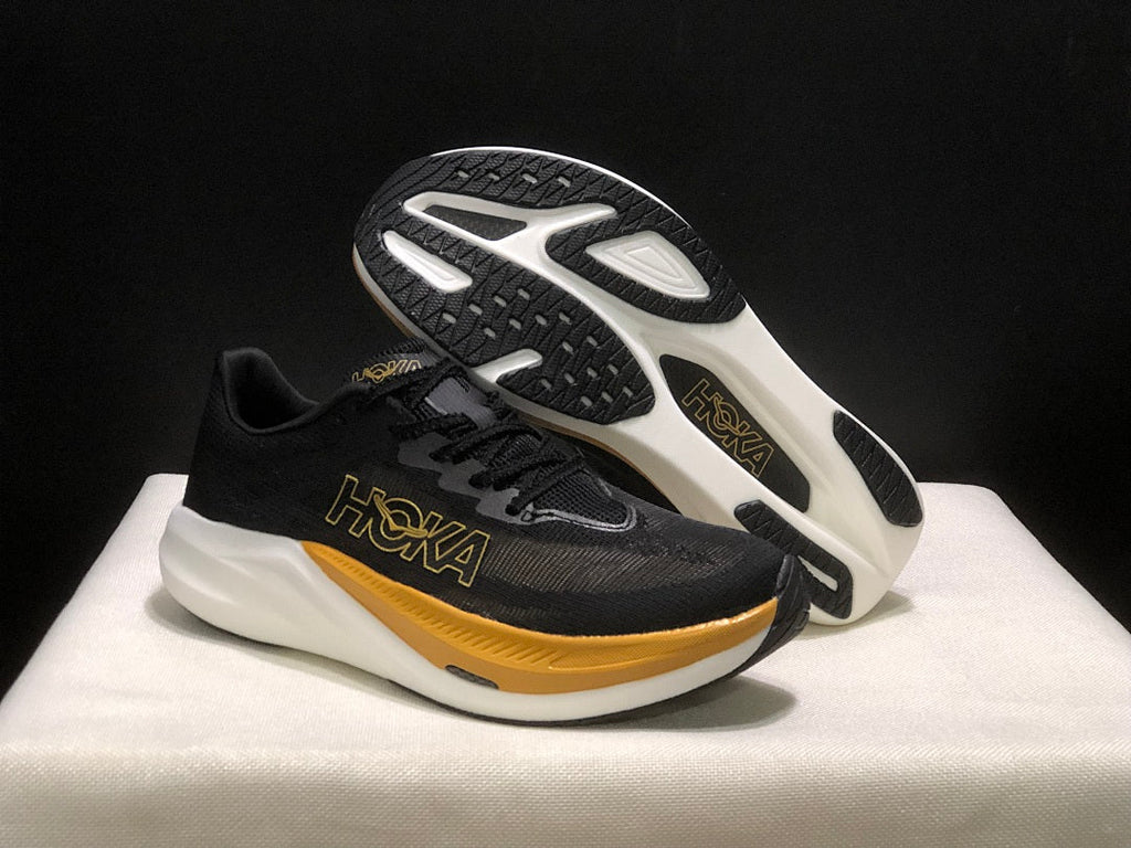 Black and Gold HOKA Rocket X 3 Running Shoes - product image from the listing.