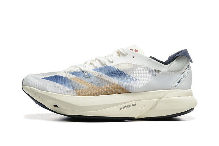 Adidas Adizero Adios Pro 3 Running Shoes, in White Blue - product image from the listing.