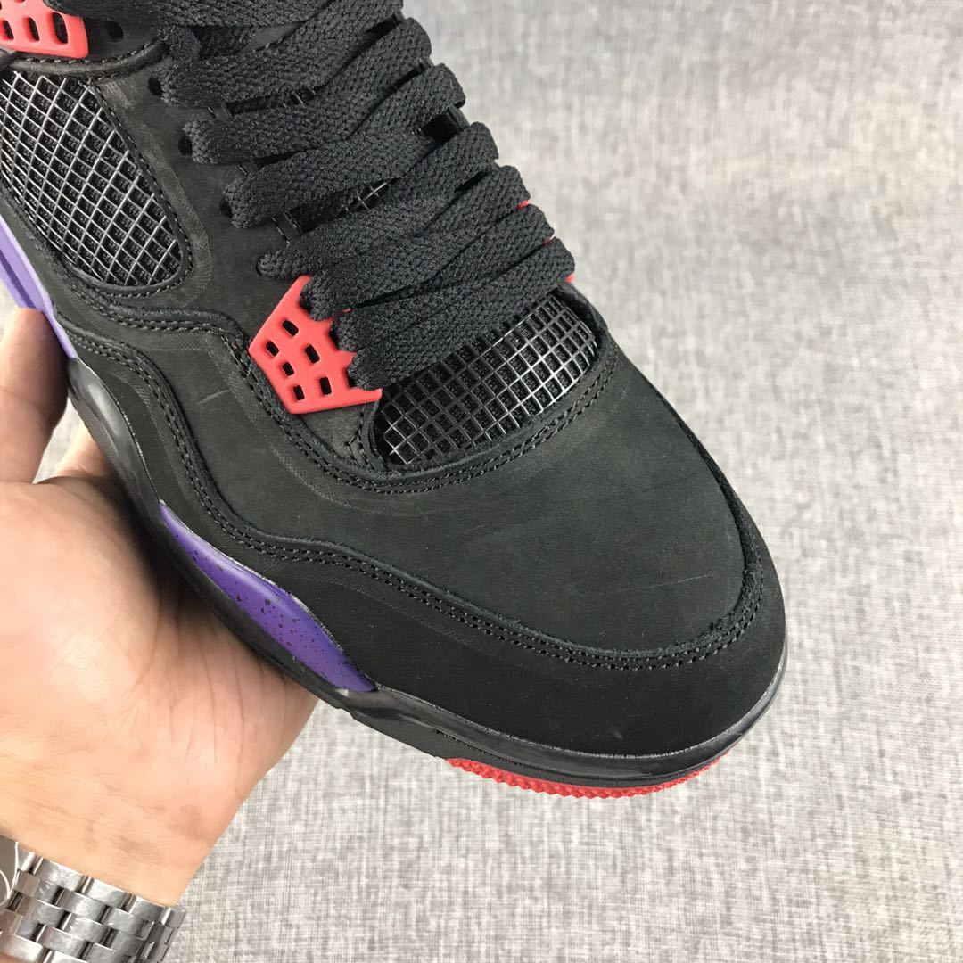 Air Jordan 4 Raptors Black Purple Red Sneakers - product image from the listing.