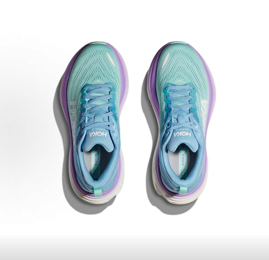 HOKA Bondi 8 Running Shoes in Blue, in Mint and Purple - product image from the listing.