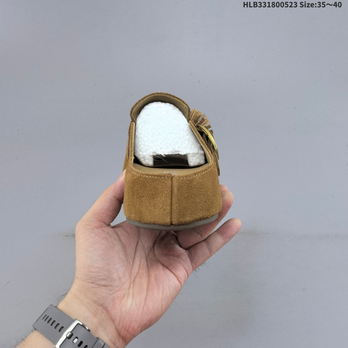 Brown Embellished Backless Slip-On Clogs with Buckle - product image from the listing.