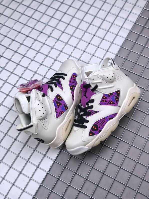 Air Jordan 6 Quai 54 White Purple Sneakers - product image from the listing.