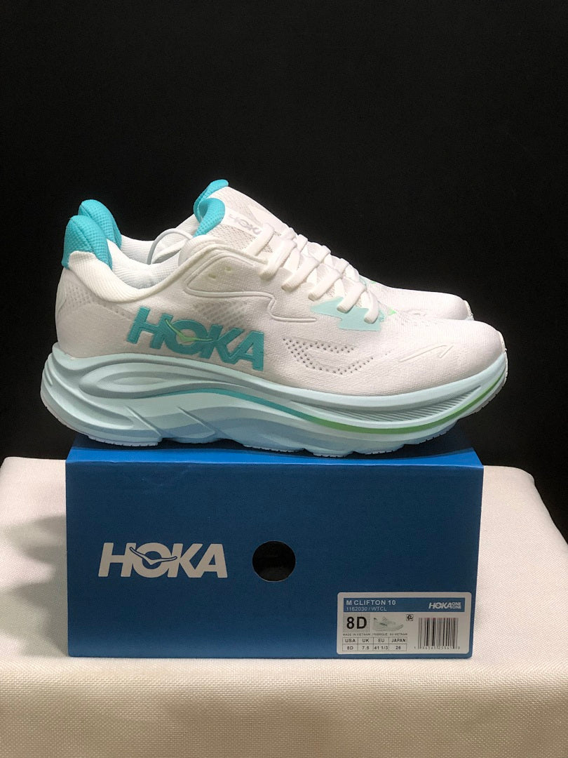HOKA Clifton 10 Running Shoes, in White Aqua - product image from the listing.